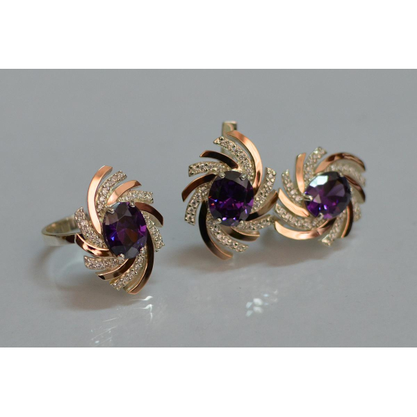 Серебряный набор с золотыми пластинами (156)