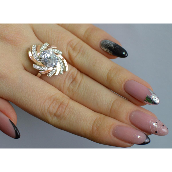 Серебряное кольцо с золотыми вставками (156к)