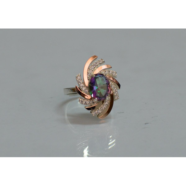 Серебряное кольцо с золотыми вставками (156к)