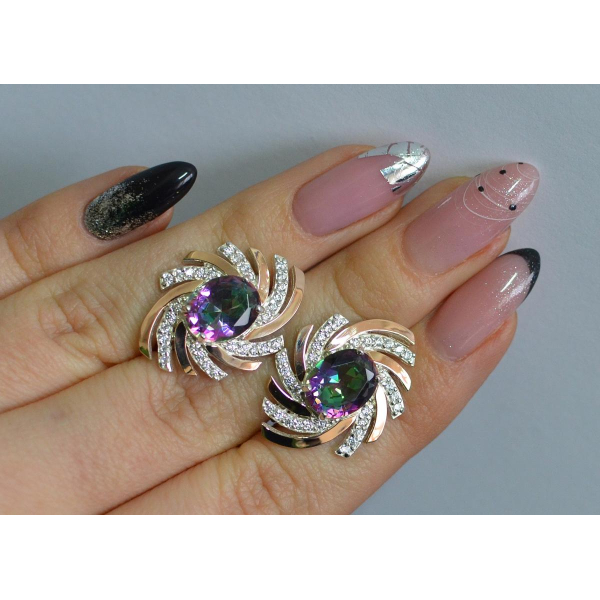 Серебряные серьги с золотыми вставками (156с)