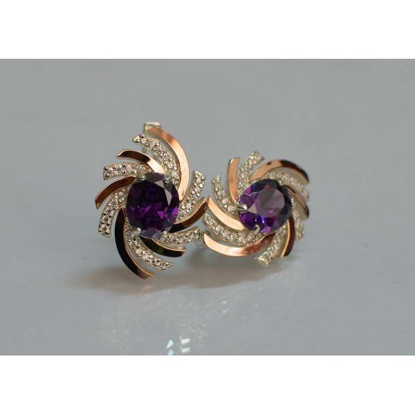 Серебряные серьги с золотыми вставками (156с)