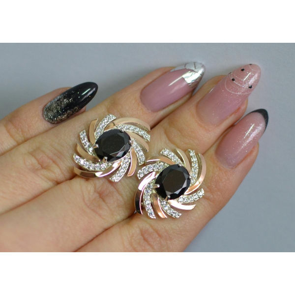 Серебряные серьги с золотыми вставками (156с)