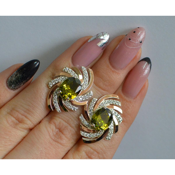 Серебряные серьги с золотыми вставками (156с)