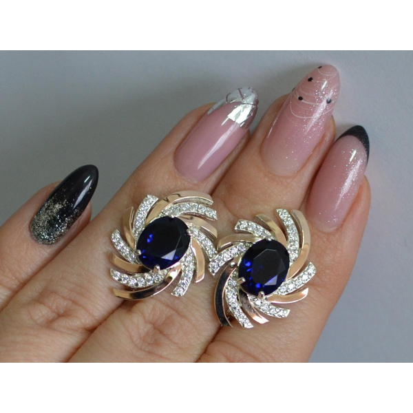 Серебряные серьги с золотыми вставками (156с)