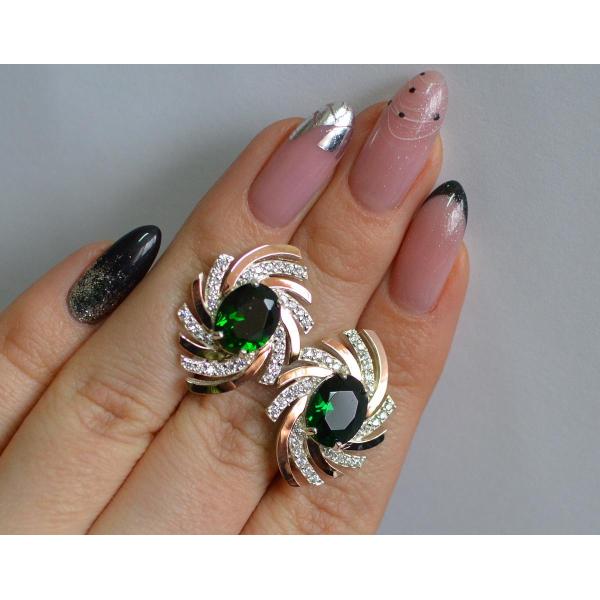 Серебряные серьги с золотыми вставками (156с)