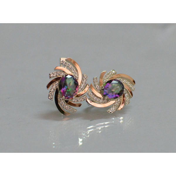 Серебряные серьги с золотыми вставками (156с)