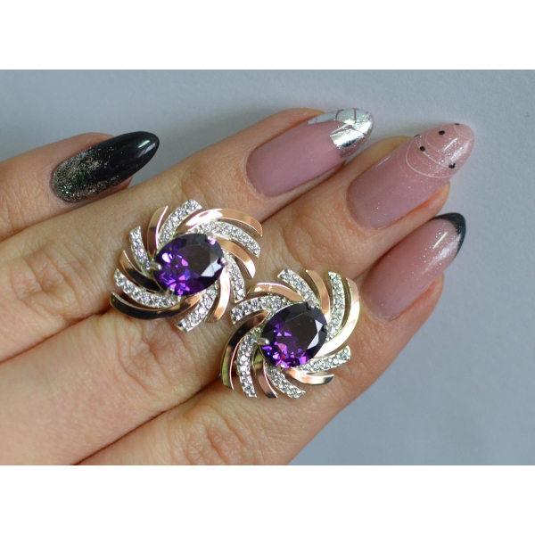 Серебряные серьги с золотыми вставками (156с)