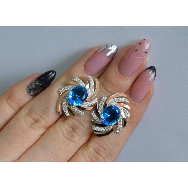 Серебряные серьги с золотыми вставками (156с)