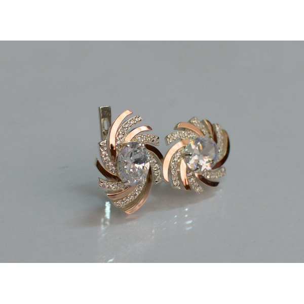 Серебряные серьги с золотыми вставками (156с)