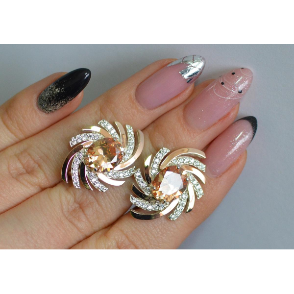 Серебряные серьги с золотыми вставками (156с)