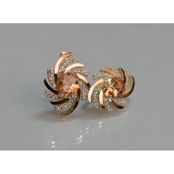 Серебряные серьги с золотыми вставками (156с)