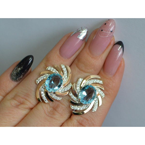 Серебряные серьги с золотыми вставками (156с)