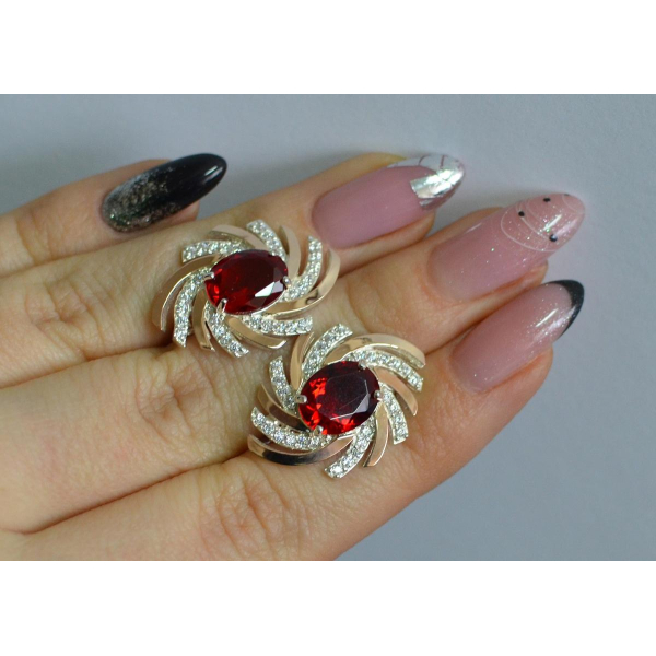 Серебряные серьги с золотыми вставками (156с)