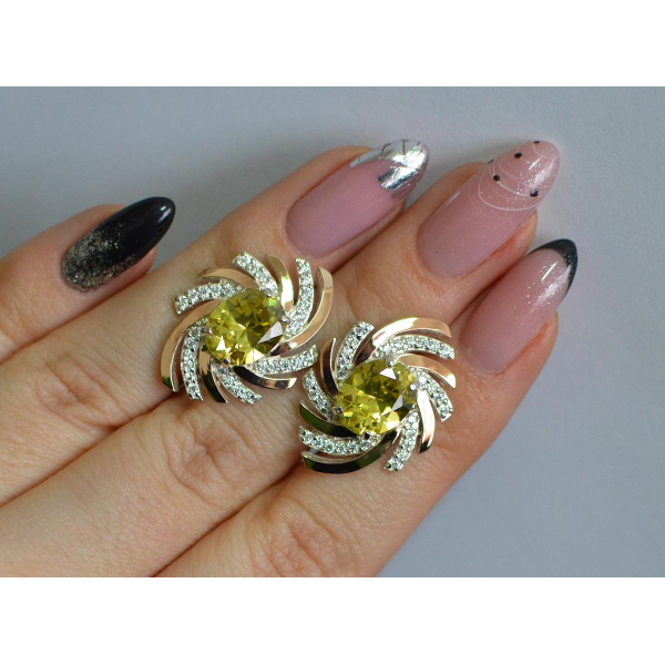 Серебряные серьги с золотыми вставками (156с)