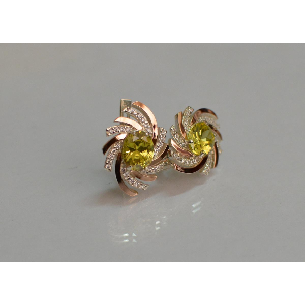 Серебряные серьги с золотыми вставками (156с)