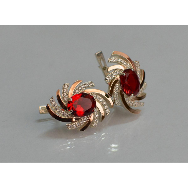 Серебряные серьги с золотыми вставками (156с)