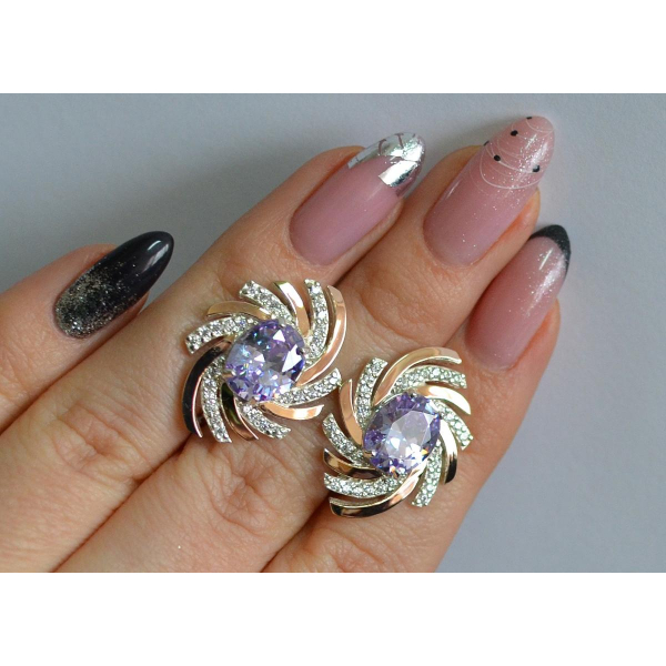 Серебряные серьги с золотыми вставками (156с)