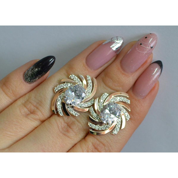 Серебряные серьги с золотыми вставками (156с)