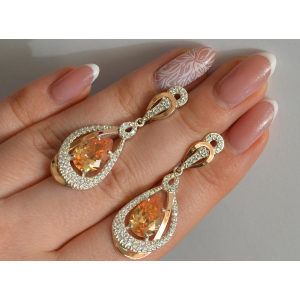 Серебряные серьги с золотыми вставками (158с)