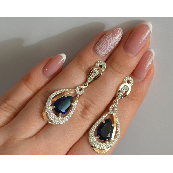 Серебряные серьги с золотыми вставками (158с)