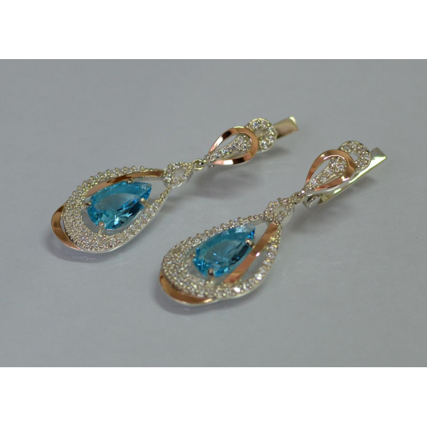 Серебряные серьги с золотыми вставками (158с)