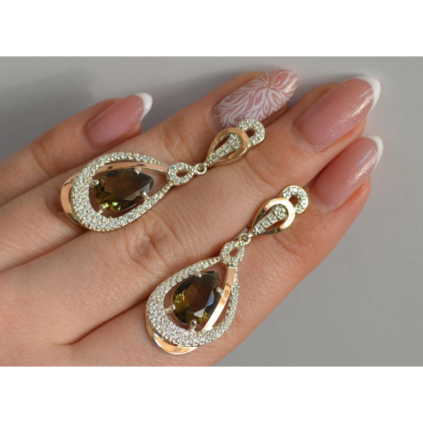 Серебряные серьги с золотыми вставками (158с)