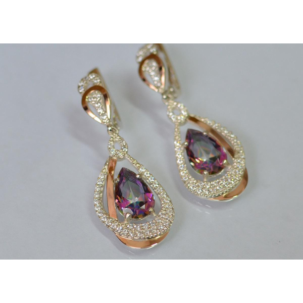 Серебряные серьги с золотыми вставками (158с)