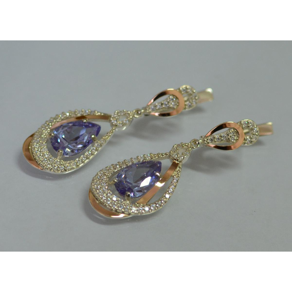 Серебряные серьги с золотыми вставками (158с)