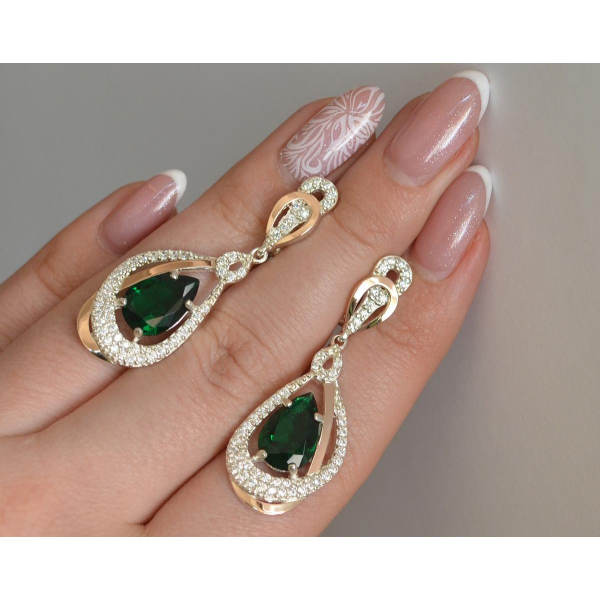 Серебряные серьги с золотыми вставками (158с)