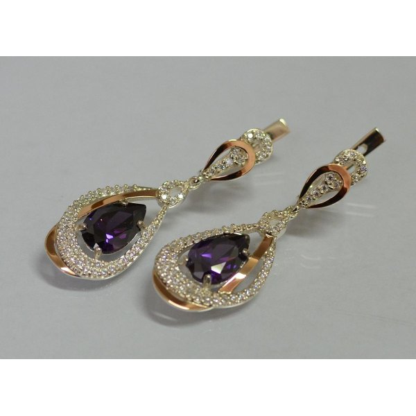 Серебряные серьги с золотыми вставками (158с)