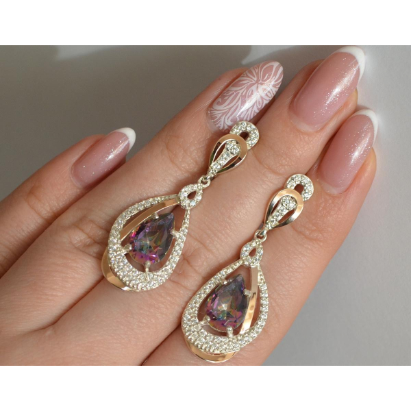 Серебряные серьги с золотыми вставками (158с)