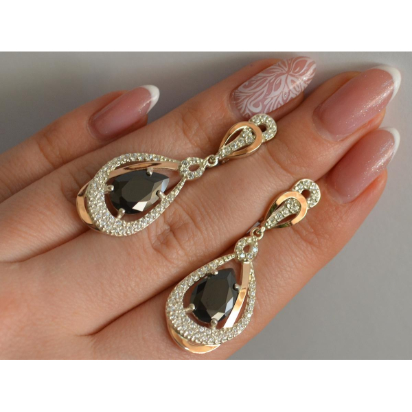 Серебряные серьги с золотыми вставками (158с)