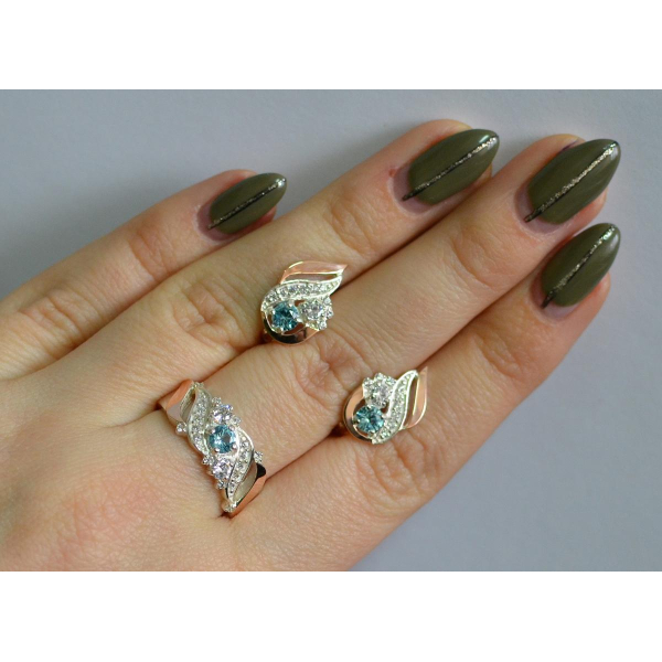 Серебряный набор с золотыми пластинами (159)