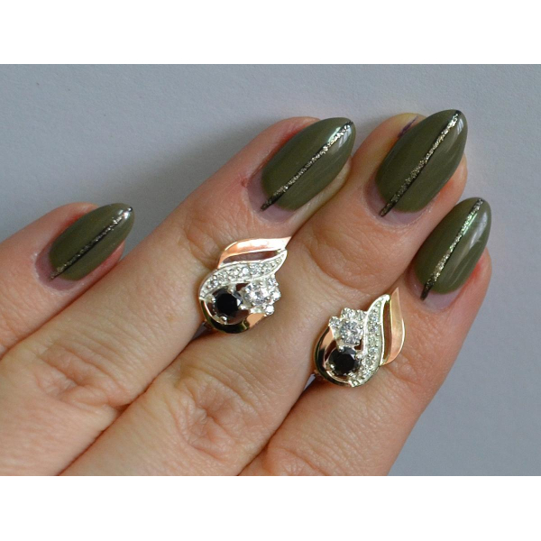 Серебряные серьги с золотыми вставками (159с)