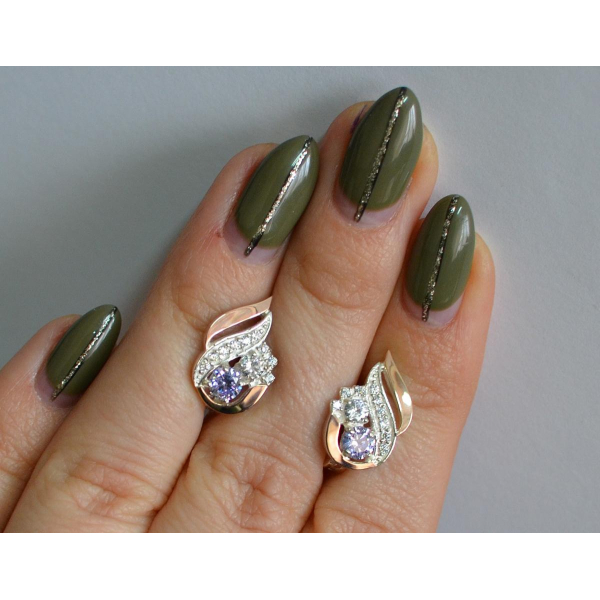 Серебряные серьги с золотыми вставками (159с)