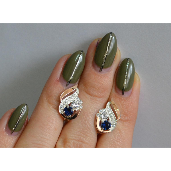 Серебряные серьги с золотыми вставками (159с)