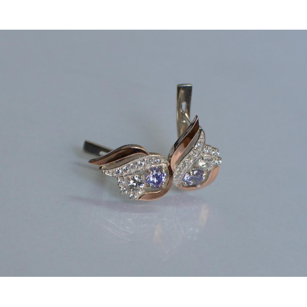 Серебряные серьги с золотыми вставками (159с)