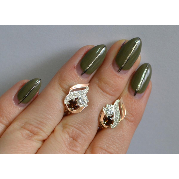 Серебряные серьги с золотыми вставками (159с)