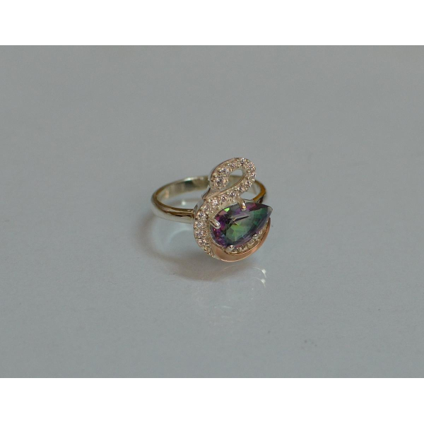 Серебряное кольцо с золотыми вставками (160к)