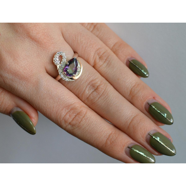 Серебряное кольцо с золотыми вставками (160к)