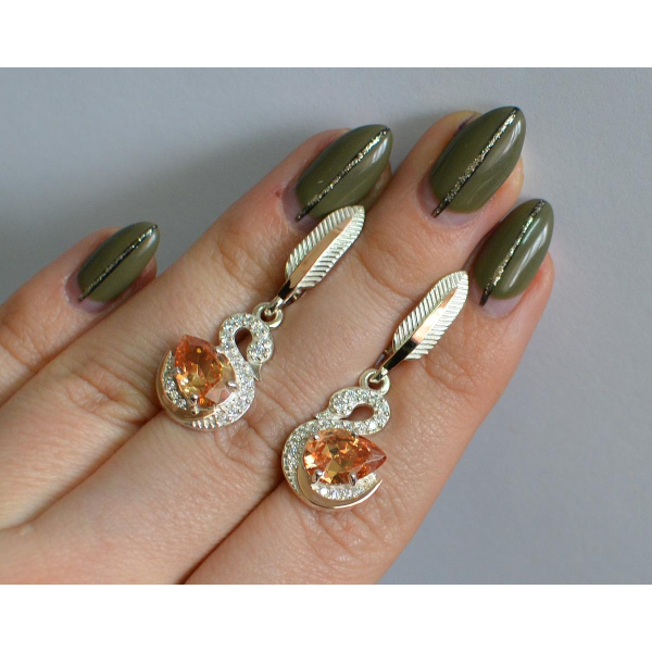 Серебряные серьги с золотыми вставками (160с)