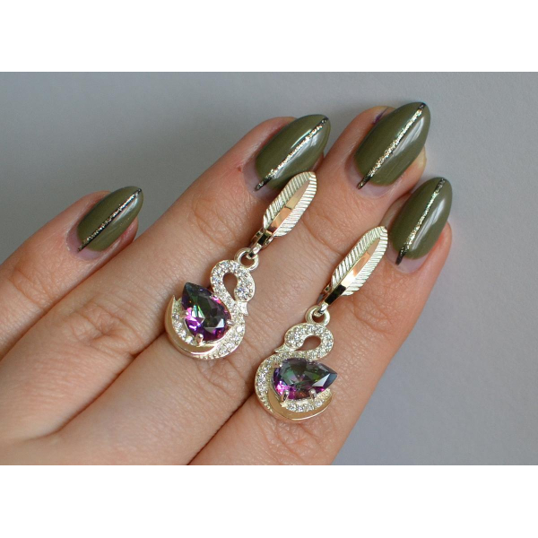 Серебряные серьги с золотыми вставками (160с)