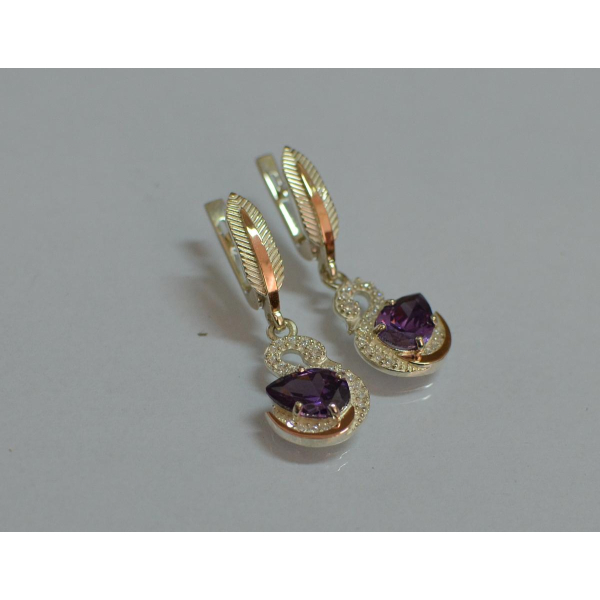 Серебряные серьги с золотыми вставками (160с)