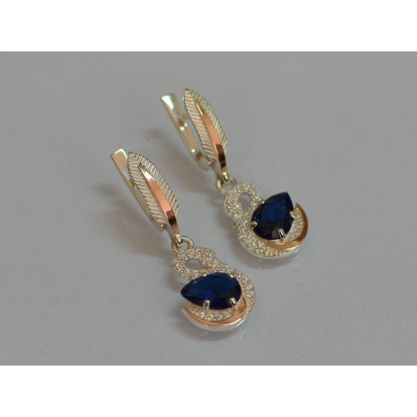 Серебряные серьги с золотыми вставками (160с)