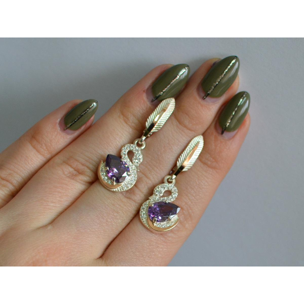 Серебряные серьги с золотыми вставками (160с)