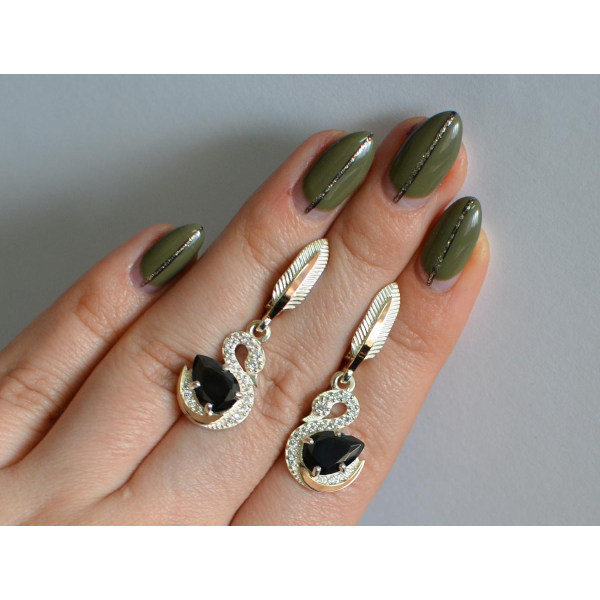 Серебряные серьги с золотыми вставками (160с)