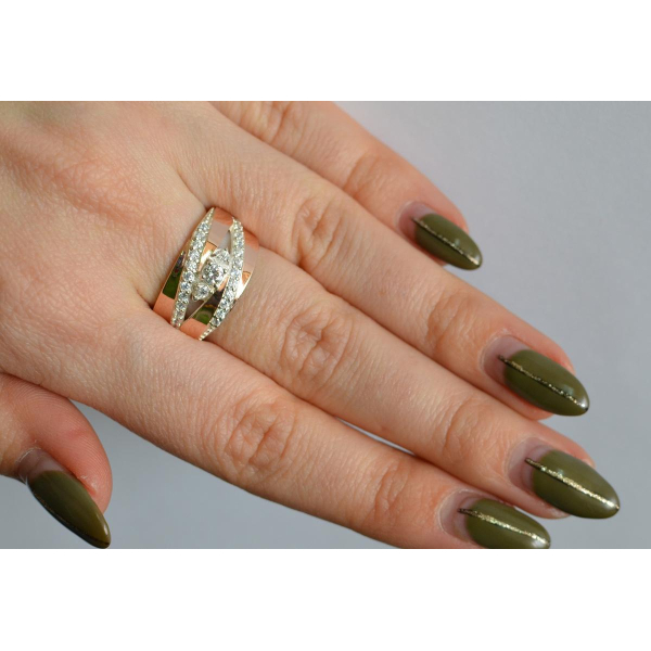 Серебряное кольцо с золотыми вставками (161к)