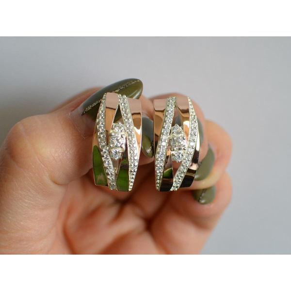 Серебряные серьги с золотыми вставками (161с)