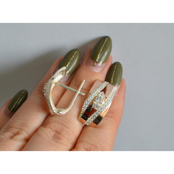 Серебряные серьги с золотыми вставками (161с)