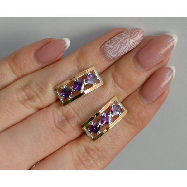 Серебряные серьги с золотыми вставками (162с)